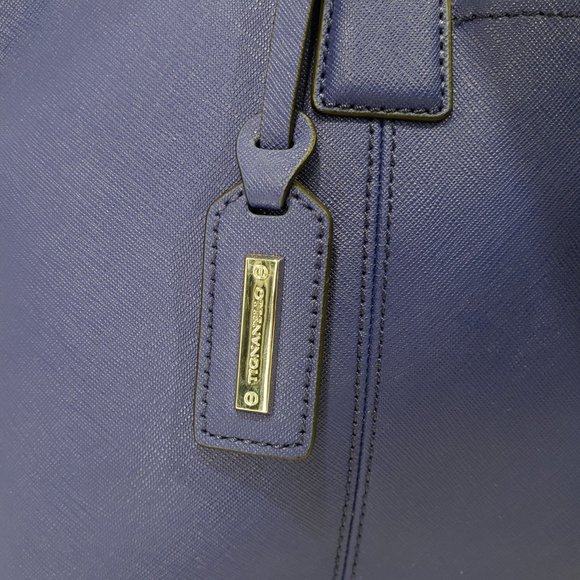 Tignanello Gorgeous Dark Blue Leather Handbag Satchel, Classic Shape and Color - Picture 5 of 13
